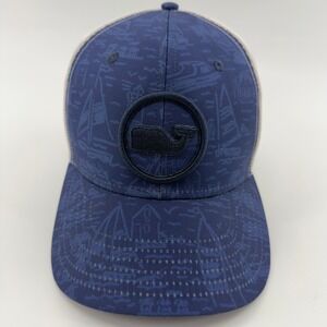Vineyard Vines Mens Blue Nautical Print Whale Logo Mesh Trucker Hat Snapback Cap